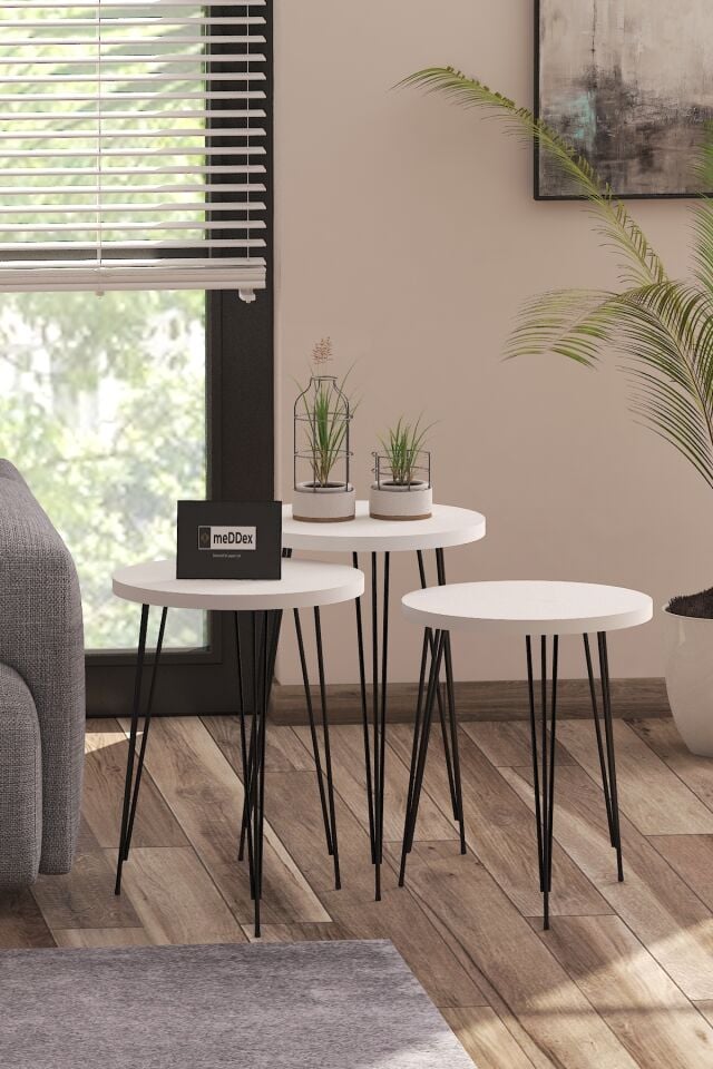 Zigon Sehpa 3 'Lü Beyaz