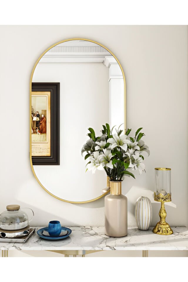 Metal Çerçeveli 60x90 Gold Dekoratif Ayna Çift Kubbe