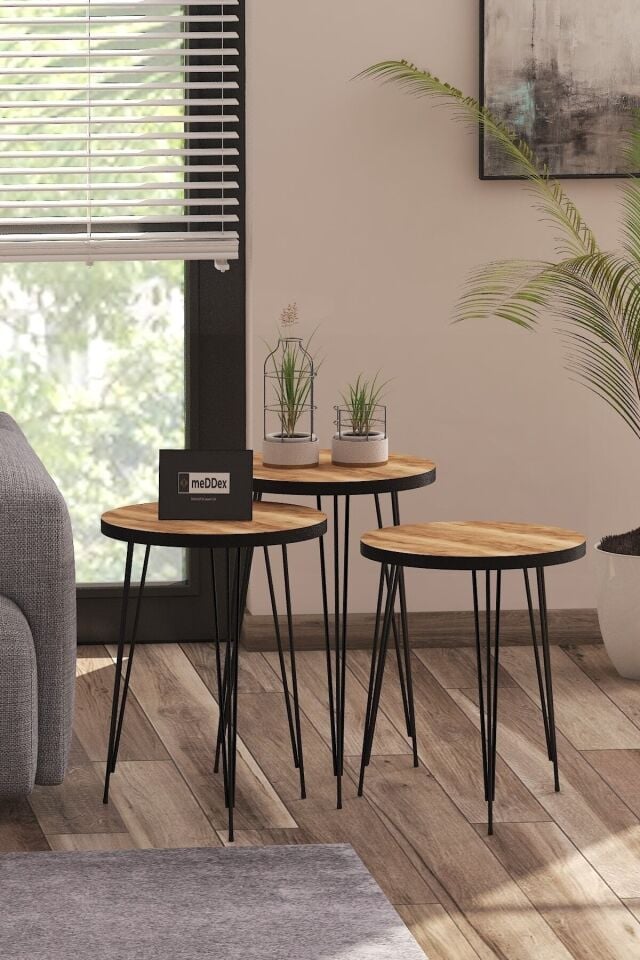 Zigon Sehpa 3'lü Ceviz Siyah