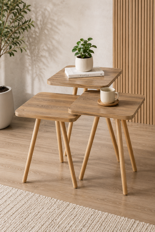 Kare 33 Cm Üçlü Sehpa Atlantik Çam Desen